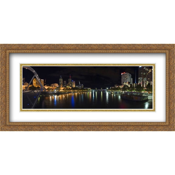 Yarra River, Melbourne, Australia 2x Matted 40x20 Large Gold Ornate Framed Art Print by The Cityscape Art Print Series