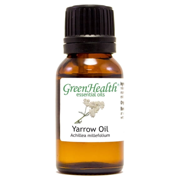 Yarrow Essential Oil – 100% Pure Achillea Millefolium Oil – Aromatherapy Oil for Diffuser, Soap Making, Candle Making –  15 ml (1/2 fl oz) Amber Glass Bottle w/ Euro Dropper – GreenHealt