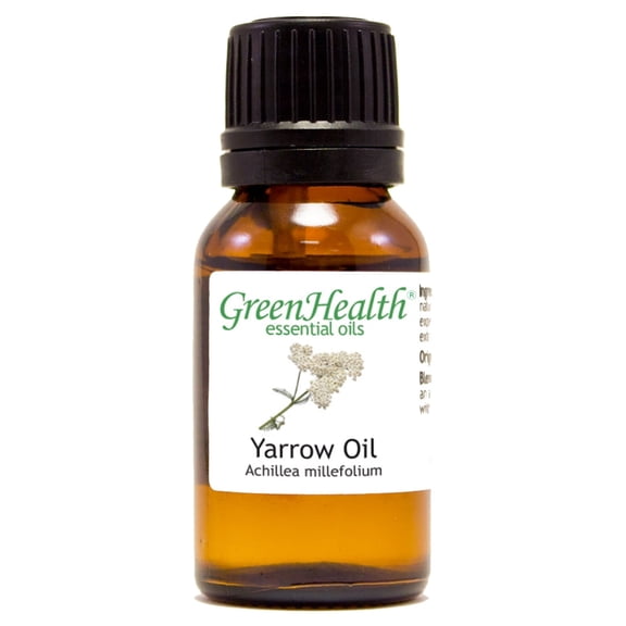 Yarrow Essential Oil 15 ml (1/2 fl oz) – 100% Pure Achillea Millefolium Oil – Aromatherapy Oil for Diffuser, Soap Making, Candle Making, DIY Skincare – Amber Glass Bottle w/ Euro Dropper – GreenHealt
