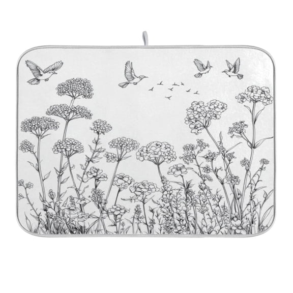Yarrow and Daisy Wildflowers Dish Drying Mat 16x18 Absorbent Microfiber Draining Rack Pad for Kitchen Counter Sink