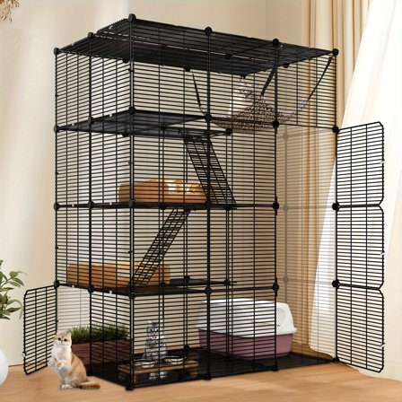 Yarsca 2*3*4/ 2*2*1ft, 4/2 Tier Cat Cage Large with Hammock Outdoor Cat Enclosure Catio Metal Kennels for 1-3 Cats, DIY Detachable Pet Playpen Indoor