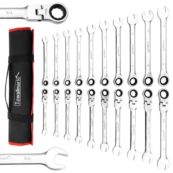 Yartaka 20-Piece SAE and Metric Ratcheting Combination Wrench Set,Ratchet Wrenches Set, Cr-V Constructed,Chrome Vanadium Steel Wrench Set with Roll-up Storage Pouch-Fixed Head