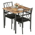 Yartaka 3Piece Set, Rustic Brown Dining Table & 2 Upholstered