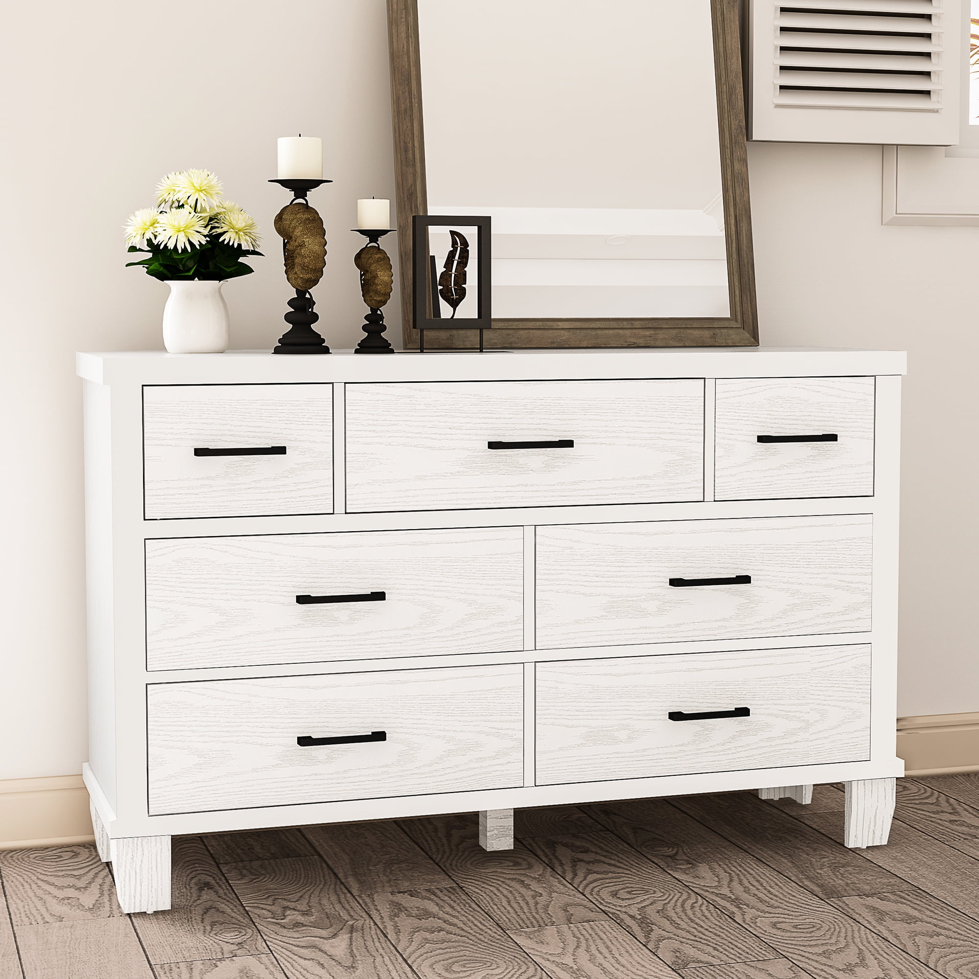 Yartaka 7 Drawer Dresser for Bedroom, Modern Double Dresser Organizer