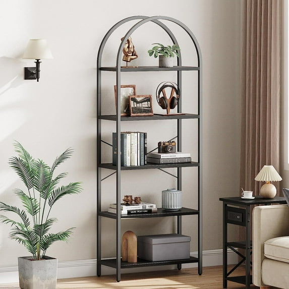 Yartaka Bookshelf 5 Tier Bookcase Arched Display Racks Tall Standing Bookshelves Mental Frame Open Storage Rack Shelf Large Black Book Shelf for Bedroom, Living Room, Home Office,Black