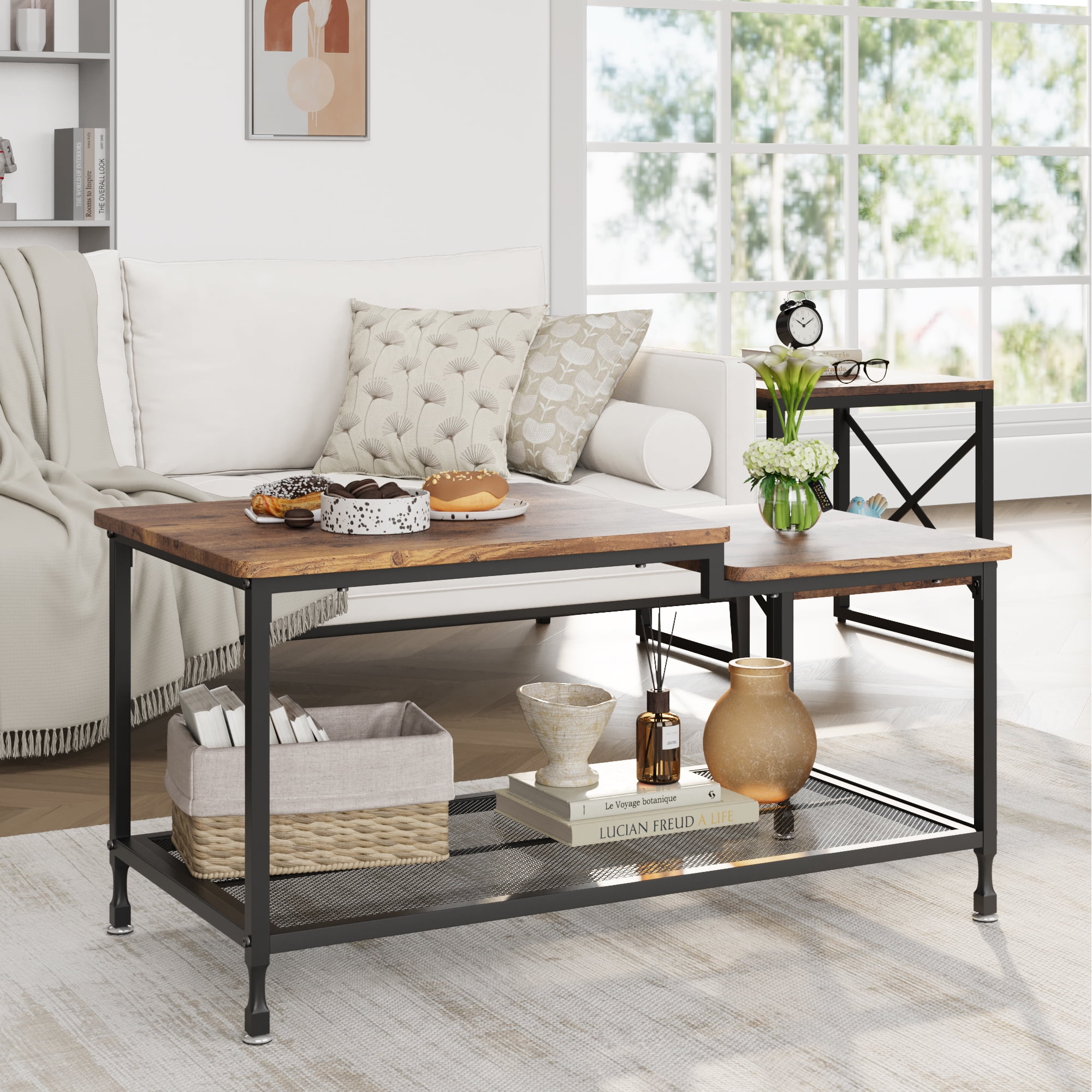 Yartaka Coffee Table Industrial Living Room Table 2Tier Rustic Center