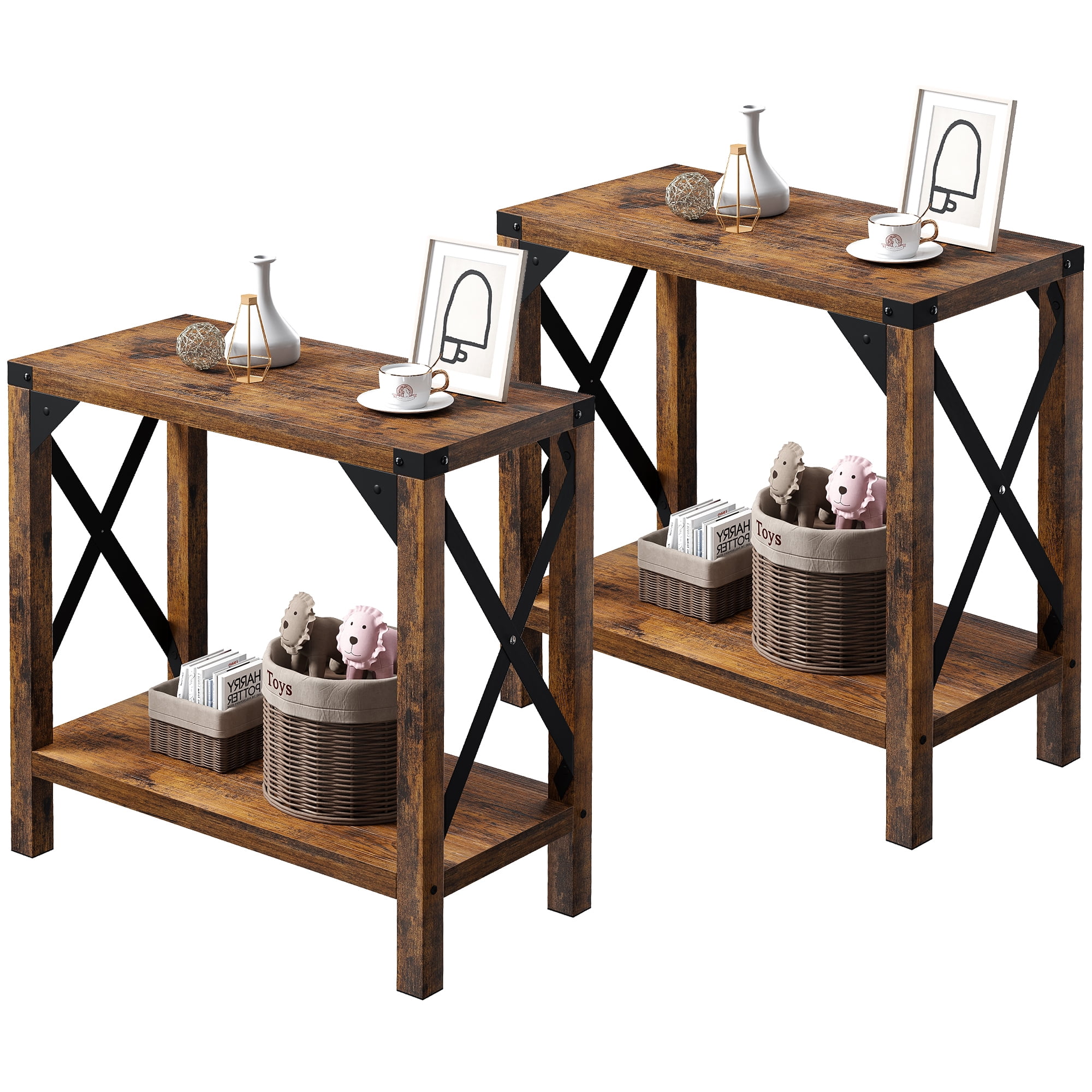 Yartaka Farmhouse End Table Set of 2 for Small Spaces Narrow Side Table
