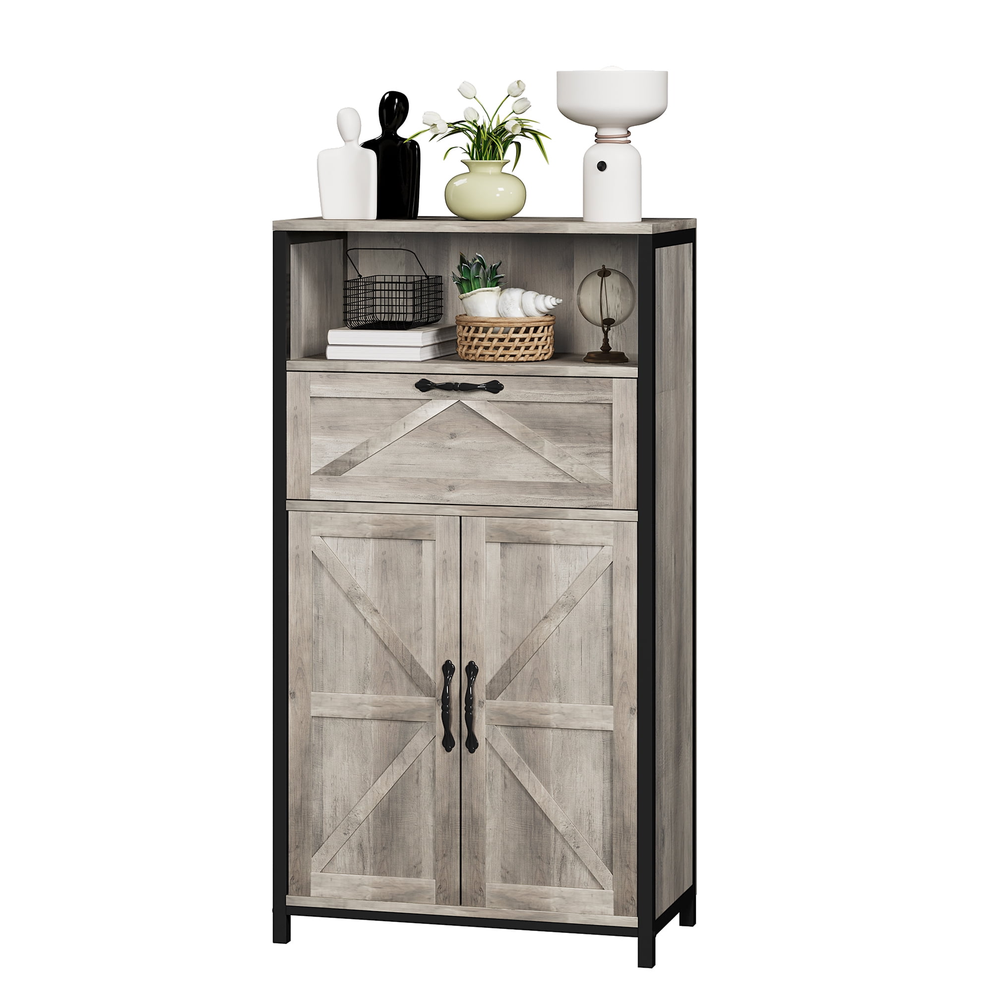 Yartaka Farmhouse Storage with Barn Door and Drawer Wood Buffet