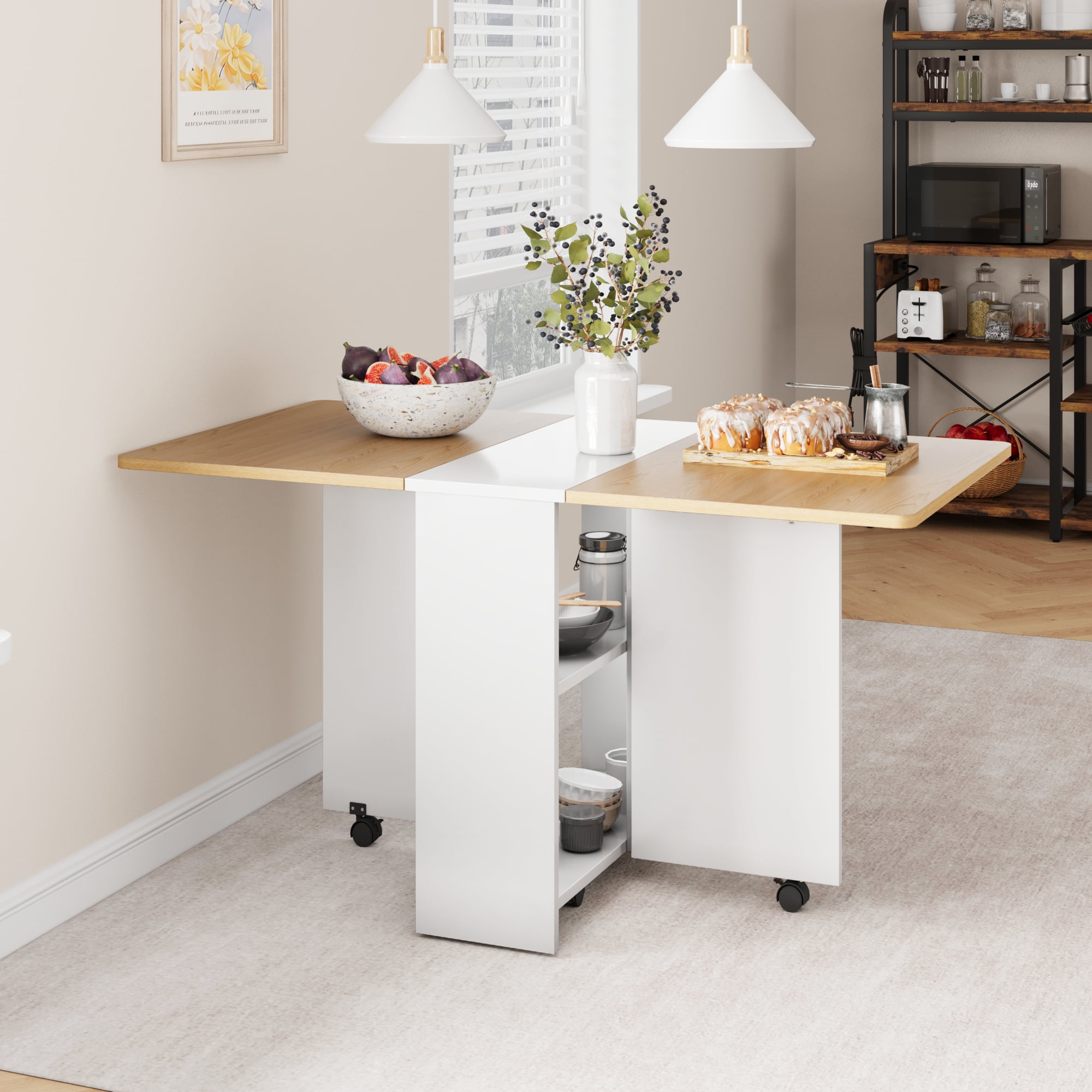 Yartaka Folding Dining Table Drop Leaf Kitchen Table for Small Spaces ...