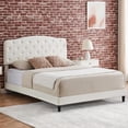 thumbnail image 1 of Yartaka Full Size Platform Bed Frame, Fabric Upholstered Bed Frame with Diamond Button Tufted Headboard, Adjustable Headboard, Wood Slat Support, Mattress Foundation, White, 1 of 9
