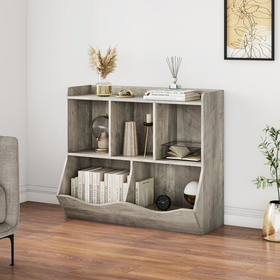 Yartaka Kids Bookshelf and Bookcase Toy Storage Multi Shelf with Cubby Organizer Cabinet and Drawers for Boys Girls,for Children's Room, Playroom, Hallway, Kindergarten, School,Bedroom (Grey)