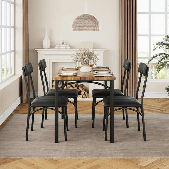 Yartaka Kitchen 4 Upholstered Chairs Room Set, Rectangular Dining Table for Small Space,Apartment, Retro Brown