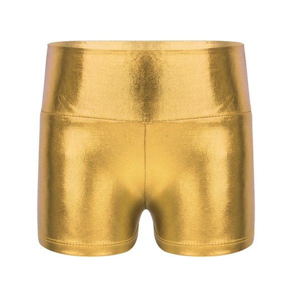 Yartina Big Girls Metallic High Waist Booty Shorts Dance/Gymnastics/Yoga Tight Hot Pants Gold 10