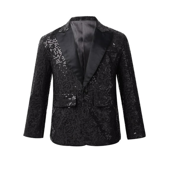 Yartina Boys Shiny Sequins Jacket Blazer One Button Formal Tuxedo for Wedding Banquet Party Black 12