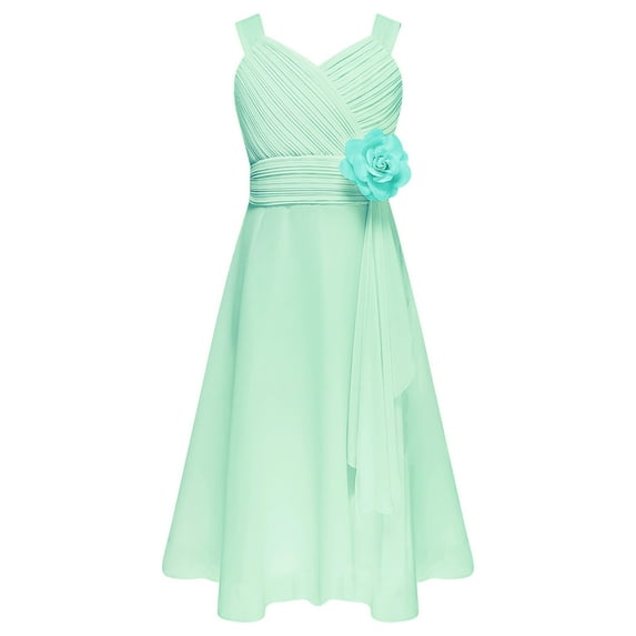 Yartina Flower Girls Dress Kids Sleeveless Ruffle Chiffon Dress Wedding Party Prom Light Green 14