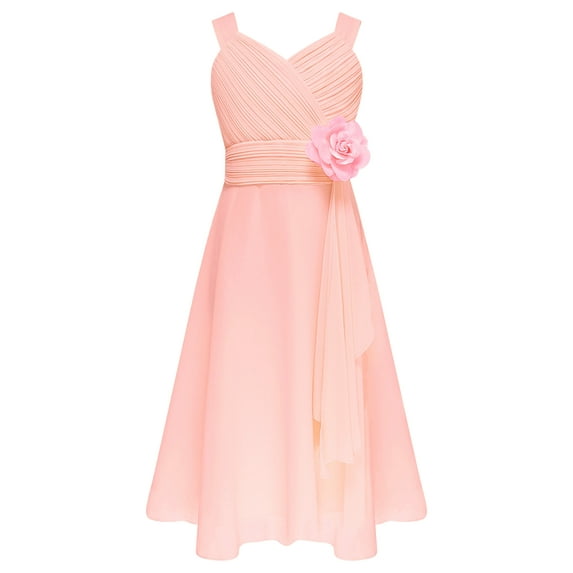 Yartina Flower Girls Dress Kids Sleeveless Ruffle Chiffon Dress Wedding Party Prom Pink 12