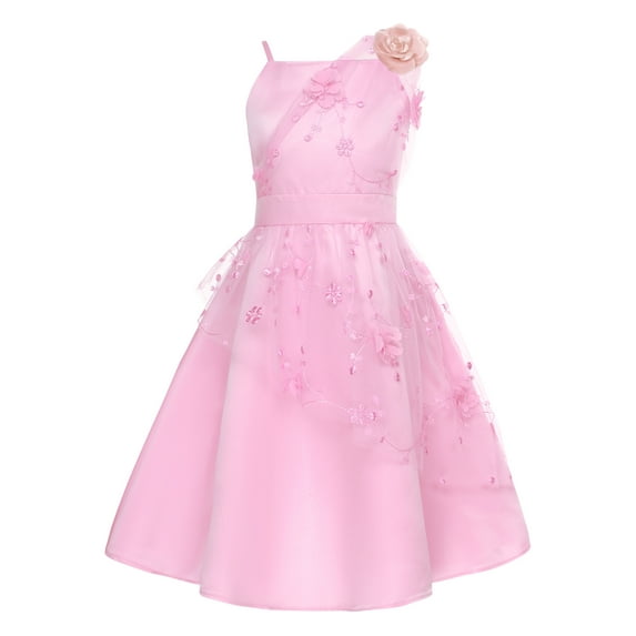 Yartina Flower Girls Dress Sleeveless Princess Dress Kids Wedding Pageant Prom Party Tulle Tutu Gown Pink 14