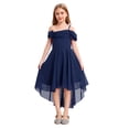 thumbnail image 1 of Yartina Girls 3D Applique Bridesmaid Dress Off Shoulder Irregular Hem Wedding Birthday Formal Dress Navy Blue 16, 1 of 5