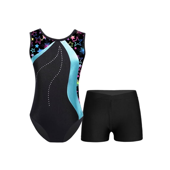 Yartina Girls Ballet Gymnastics Dance Leotard Figure Ice Skating Outfit Sparkly Bodysuit with Shorts Cyan 8