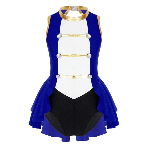 Yartina Girls Circus Ringmaster Jumpsuit Halloween Carnival Sleeveless Vintage Leotard Dancewear Royal Blue 10