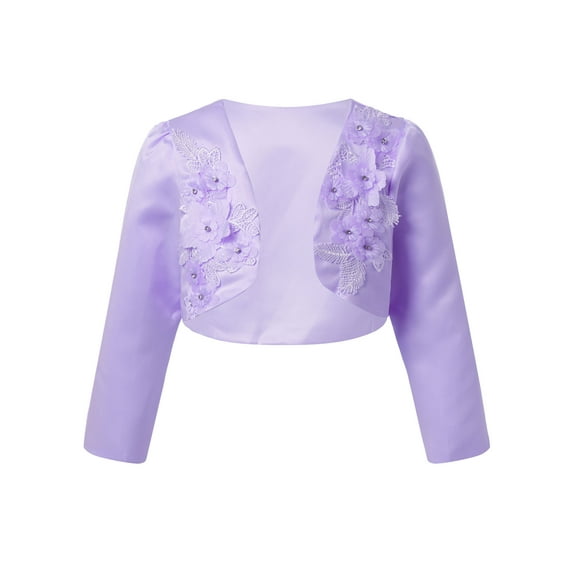 Yartina Girls Long Sleeve Bolero Cardigan Shrug Cropped Coat Poncho Capelet Wrap Lavender 4