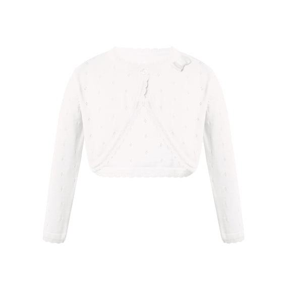 Yartina Girls' Long Sleeve Shrug Bowknot Cardigan Sweaters Knit Bolero Jacket White 8