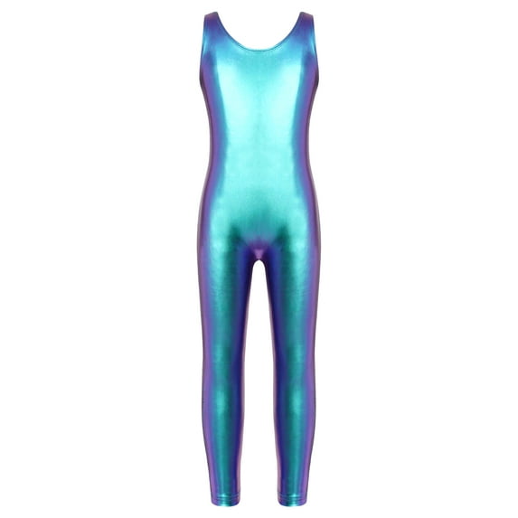 Yartina Girls Metallic Dance Sport Leotard Sleeveless Gymnastic Unitard Full Body Bodysuit Colorful XL