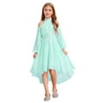 thumbnail image 1 of Yartina Girls Off Shoulder Formal Dress Long Sleeve A-Line High Low Hem Flower Girl Wedding Dresses Light Green 6, 1 of 7