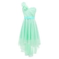 thumbnail image 1 of Yartina Girls Ruched Dress One Shoulder Birthday Party Prom Dress with Rhinestone Sash Mint Green 14, 1 of 7