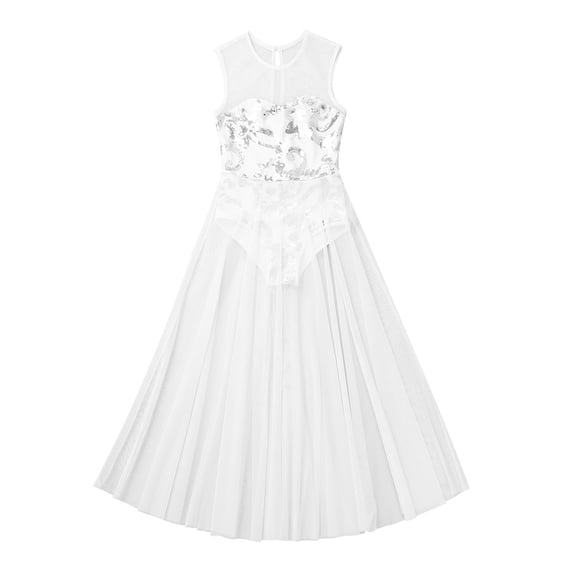 Yartina Girls Sequins Lyrical Dance Dress Ballet Gymnastics Tutu Dress Leotard Latin Jazz Modern White 10