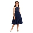 thumbnail image 1 of Yartina Girls Shiny Rhinestones Wedding Bridesmaid Dress V Neck Sleeveless Pleated Party Dress Ball Gowns Navy Blue 10, 1 of 7