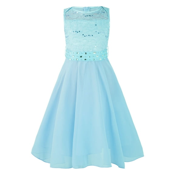 Yartina Girls Sparkle Belt Sequin Lace Flower Girl Bridesmaid Wedding Party Dresses Ball Gown Light Blue 10