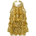 thumbnail image 1 of Yartina Girls Sparkly Sequined Tiered Halter Dance Dress Backless Leotard Tutu Skirt Gold 4, 1 of 7