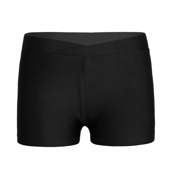 Yartina Girls Sports Shorts Boy Cut V-Front Waistband Underpants for Gymnastic Workout Yoga Running Black 4