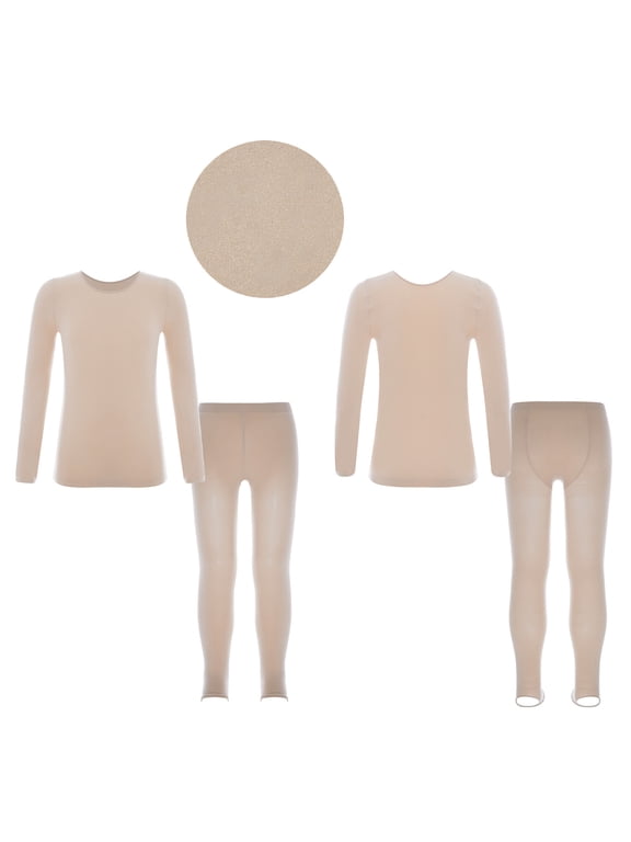 Girls Thermal Underwear Set Kids Long Johns Winter Warm Base Layer Tops with Bottoms Type A Nude M