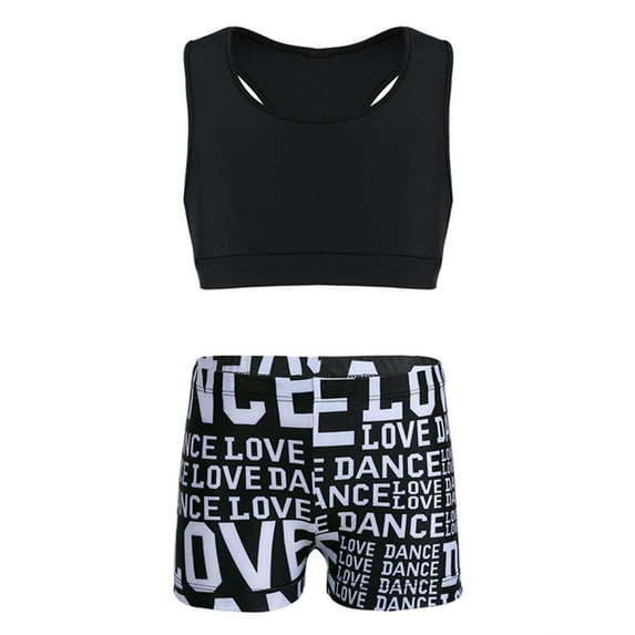 Yartina Girls Two Pieces Dance Sports Outfits Racerback Tank tops With Booty Shorts Gymnastics Black L
