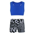 thumbnail image 1 of Yartina Girls Two Pieces Dance Sports Outfits Racerback Tank tops With Booty Shorts Gymnastics Blue&Black S, 1 of 5