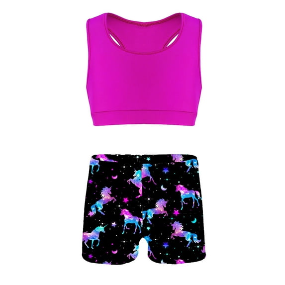 Yartina Girls Two Pieces Dance Sports Outfits Racerback Tank tops With Booty Shorts Gymnastics Dark Night Black L
