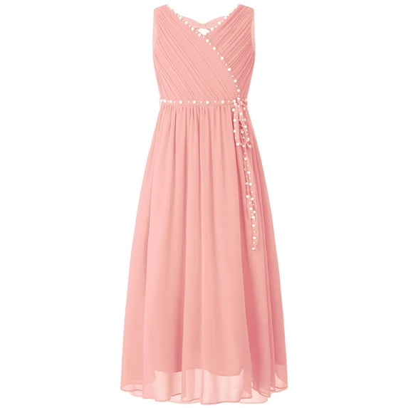 Yartina Junior Bridesmaid Dress A-line Chiffon Formal Party Dresses Flower Girl's Dress Pink 16
