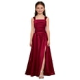 thumbnail image 1 of Yartina Junior Bridesmaid for Teens Ruched Long Maxi A Line Split Satin Flower Girl Formal Gown for Wedding Burgundy 8, 1 of 7
