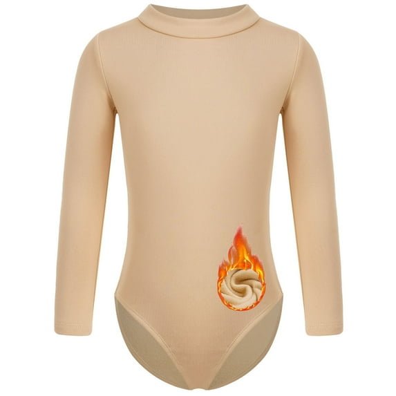 Yartina Kids Ballet Dance Leotard Long Sleeve Catsuit Girls Team Basic Gymnastics Bodysuit Fleece Mock Neck 150