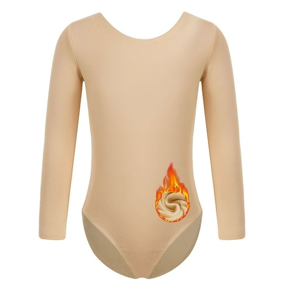 Yartina Kids Ballet Dance Leotard Long Sleeve Catsuit Girls Team Basic Gymnastics Bodysuit Fleece Round Neck 130