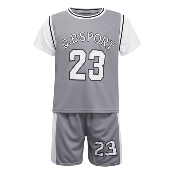 Yartina Kids Boys Girls 2 Piece Basketball Outfits Athletic Jersey T-Shirt with Mesh Shorts Sports Gray 140