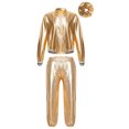 thumbnail image 1 of Yartina Kids Boys Girls Hip Hop Jazz Dance Costumes Shiny Metallic Bomber Jacket with Sweatpants Gold 14, 1 of 7