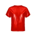 thumbnail image 1 of Yartina Kids Boys Girls Shiny Metallic T-Shirts Round Neck Short Sleeve Dance Tops Stage Performance Red 180, 1 of 7
