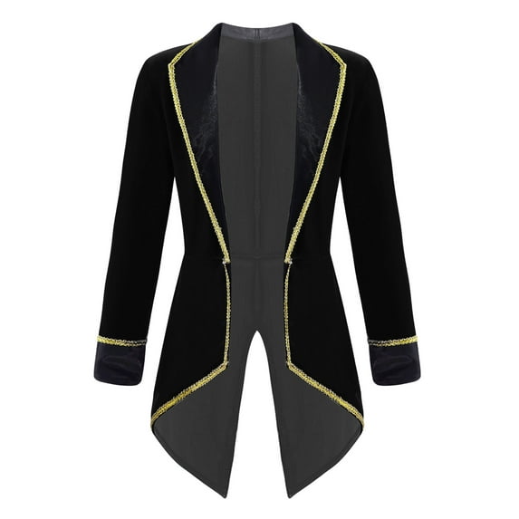 Yartina Kids Boys Velvet Long Sleeve Tailcoat Regal King/Prince Show Stage Performance Tuxedo Jacket Black 8