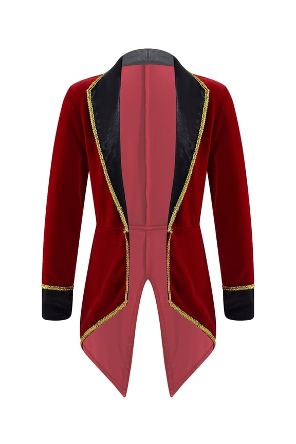 Kids Boys Velvet Long Sleeve Tailcoat Regal King/Prince Show Stage Performance Tuxedo Jacket Burgundy 4