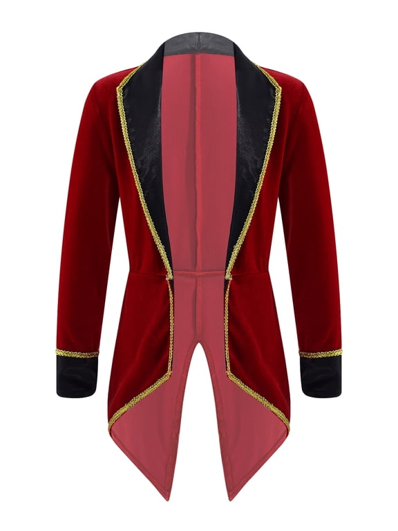 Kids Boys Velvet Long Sleeve Tailcoat Regal King/Prince Show Stage Performance Tuxedo Jacket Burgundy 6