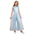 thumbnail image 1 of Yartina Kids Flower Girl Dressy Jumpsuits Wedding Party Girls Halter Sleeveless Wide Leg Rompers Light Blue 8, 1 of 7