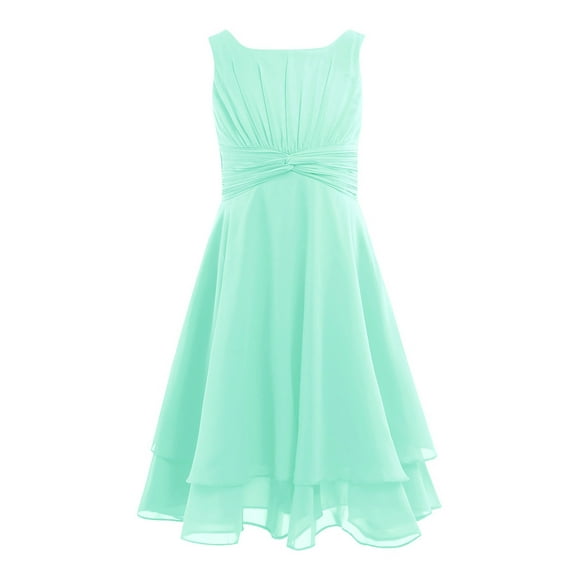 Yartina Kids Flower Girl Wedding Ball Gown Sleeveless Ruched Chiffon Pageant Party Princess Dress Mint Green 10